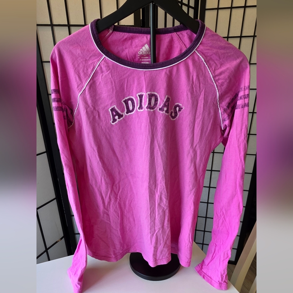 Adidas Women's Pink Vintage Distressed Long Sleeve Shirt ~ Size XL